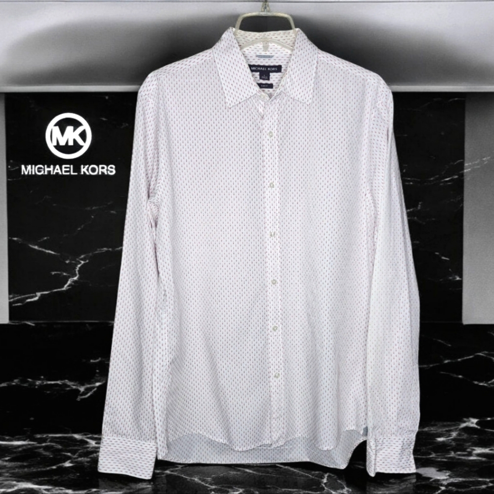 MICHAEL KORS White With Red Spotted Button Down Shirt - Large
